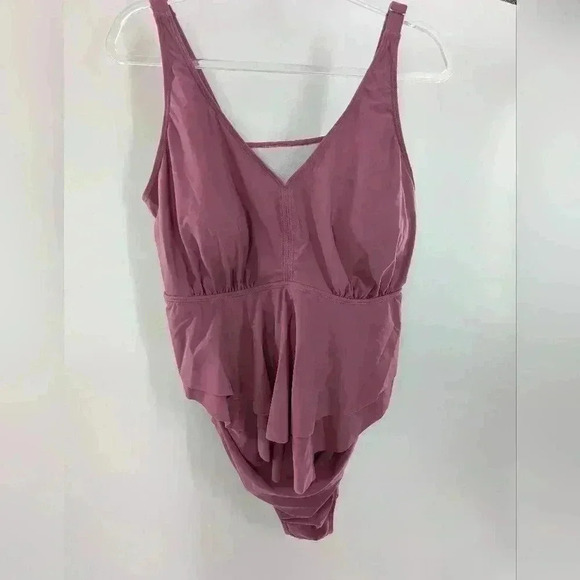 Solid sculpt waist patchwork ruffle tiered one piece swimsuit Lilac color 18-20 - Picture 6 of 8